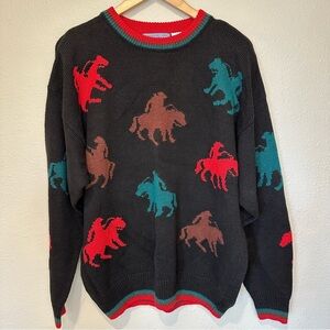 Country Tease Vintage Horse Pattern Western Sweater